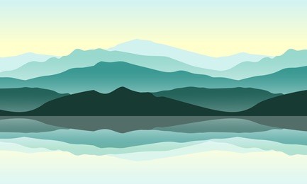 green mountains landscape with reflection in the water. vector illustration of nature.
outdoor and traveling concept. 