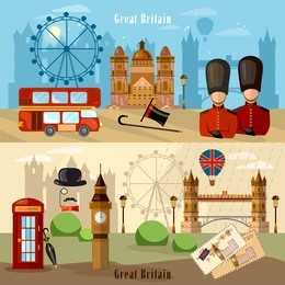 london city skyline banner. welcome to britain. united kingdom buildings royal guards london attraction vector