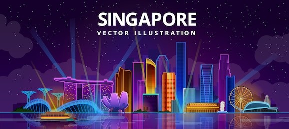 night singapore city skyline. vector illustration