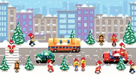 pixel art xmas city scenery vector pattern background illustration