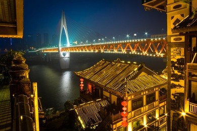 chongqing china, bridge over the yangtze river view from hongyad