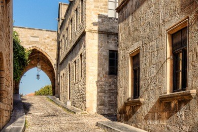 the street of the knights in rhodes greece is one of the best preserved and impressive medieval monuments in the world.