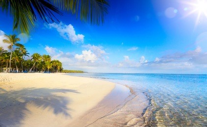 summer tropical beach; peaceful vacation background.
