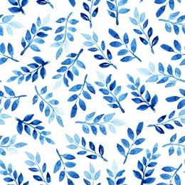 watercolor seamless pattern with leaves. blue pattern on the white background. handmade texture. template for textile, wallpaper, wrapping paper, etc.