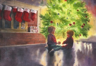 hand drawn watercolor kids christmas