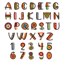 african ethnic primitive font. hand drawn brightly safari vector alphabet. letters abc type set illustration