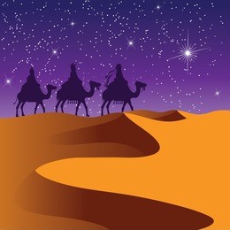 the three wise men riding camels. eps 10 vector.