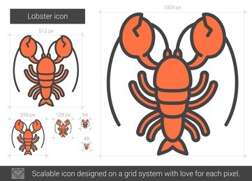 lobster line icon for web, mobile and infographics. vector white icon isolated on red background.