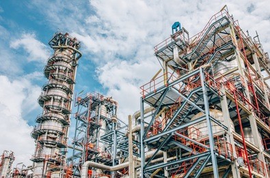 industrial zone,the equipment of oil refining,close-up of industrial pipelines of an oil-refinery plant,detail of oil pipeline with valves in large oil refinery.