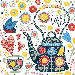 love tea. cute postcard.