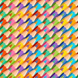 seamless pattern of colored pencils on white background