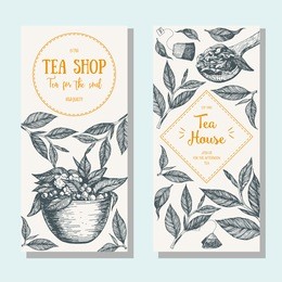 tea shop banner set. vertical flyer collection for tea design. linear graphic. vector illustration