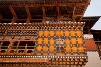 traditional decorations on the paro (rinpung) dzong in bhutan