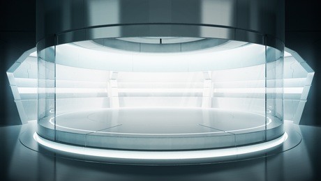 futuristic empty stage. modern future background technology sci-fi interior concept. 3d rendering