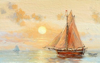 fisherman boat, paintings oil, paintings, fishing, ocean, sea, sky, canvas,  fisherman, beach, boats, landscape, art, coast, background,  harbor, paint, illustration, fish