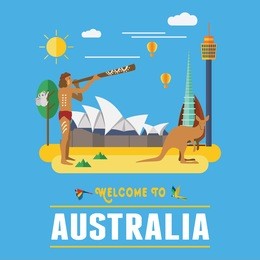 flat design, australia landmarks and icons, vector