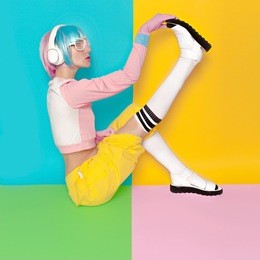 fashion fitness dj girl creative pop art style. minimal design fashion sweet colors