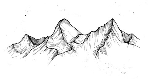 hand drawn vector illustration - mountain peaks. outdoor camping background in sketch style. landscape. 