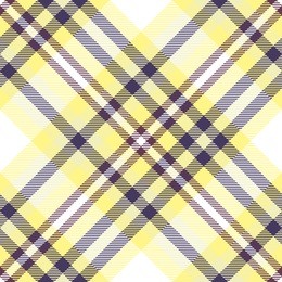 seamless tartan plaid pattern. checkered fabric texture print in shades of yellow, purple and white