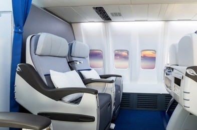 airplane cabin business class interior view