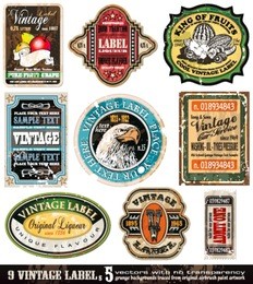 vintage labels collection - 9 design elements with original antique style -set 5