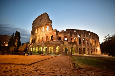 night view of colosseum in rome, italy. rome architecture and landmark. rome colosseum is one of the main attractions of rome and italy