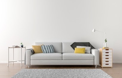 empty living room with white wall in the background. 3d illustration