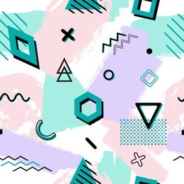 vector seamless retro memphis pattern with geometric and hand drawn brush elements. chaotic trendy geometry in hipster style. suitable for posters, covers, prints.
