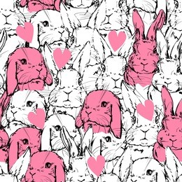 gift packaging design for valentine's day, vector rabbit with pink heart pattern, textile design pattern