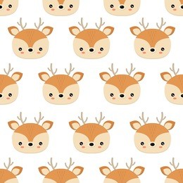 cute deers. vector illustration, eps10. seamless pattern. deer baby brown head isolated on white background. easy to edit seamless pattern.