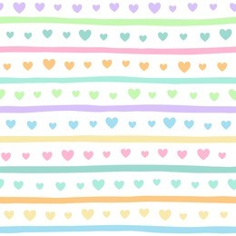 colorful hearts and stripes seamless vector pattern. valentine day or easter multicolored simple background. hearts of different size and uneven, doodle style bars endless texture.