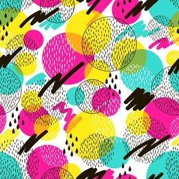 colorful vector seamless pattern with geometric shapes on white background. retro vintage abstract art print. fashion 80s-90s. memphis style design backdrop