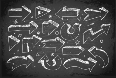 doodle sketch arrows hand drawn with white chalks on blackboard background