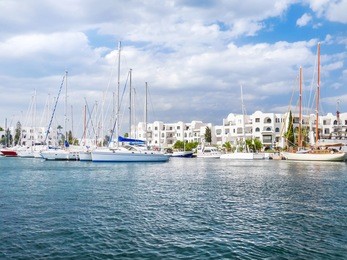 sea port el kantaoui, tunisia. many yachts moored to the pier.