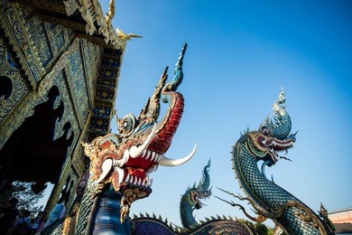 rong sua ten temple with blue sky background, chiang rai province, thailand. blue temple.