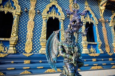 rong sua ten temple with blue sky background, chiang rai province, thailand. blue temple.