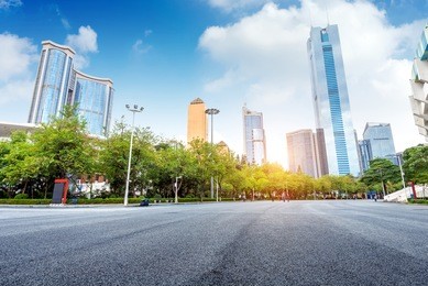 guangzhou, china's high-rise buildings and street people