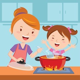 mother and daughter cooking together