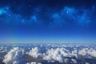 high altitude view between sky and space , into the dark