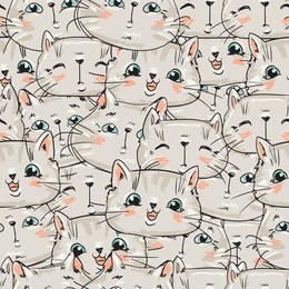 cat pattern, kittens cute sketch vector illustration seamless, graphic design home textiles