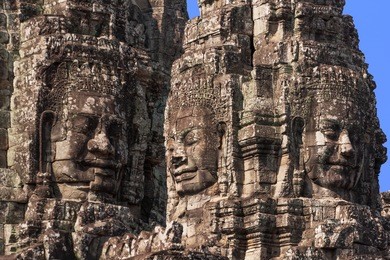 ancient of prasat bayon temple, angkor thom , is popular tourist attraction in siem reap, cambodia