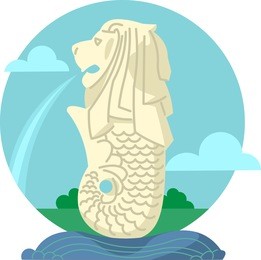 merl ion singapore landmark - flat design