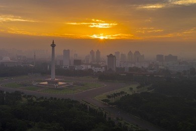 beautiful national monument of indonesia in the morning at jakarta