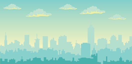 morning  sky and clouds over city silhouette 
vector cityscape illustration
