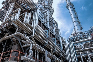 close up industrial view at oil refinery plant form industry zone with sunrise and cloudy sky