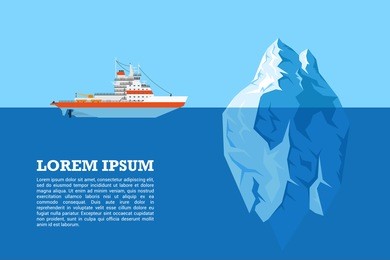 picture of diesel icebreaker ship and iceberg, flat style illustration