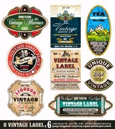 vintage labels collection - 9 design elements with original antique style -set 6