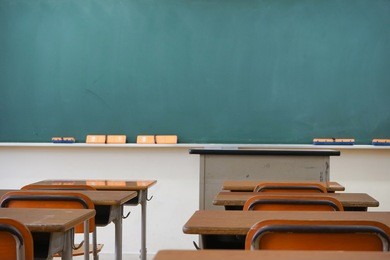 school classroom with blackboard