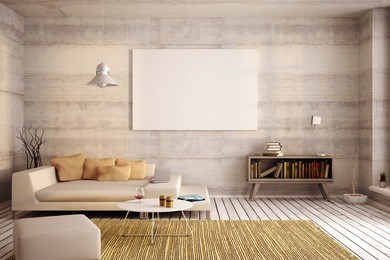 interior with wooden floor, 3d illustration