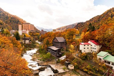 jozankei is the onsen city in hokkaido japan, located in the valley and the most beautiful in autumn season 